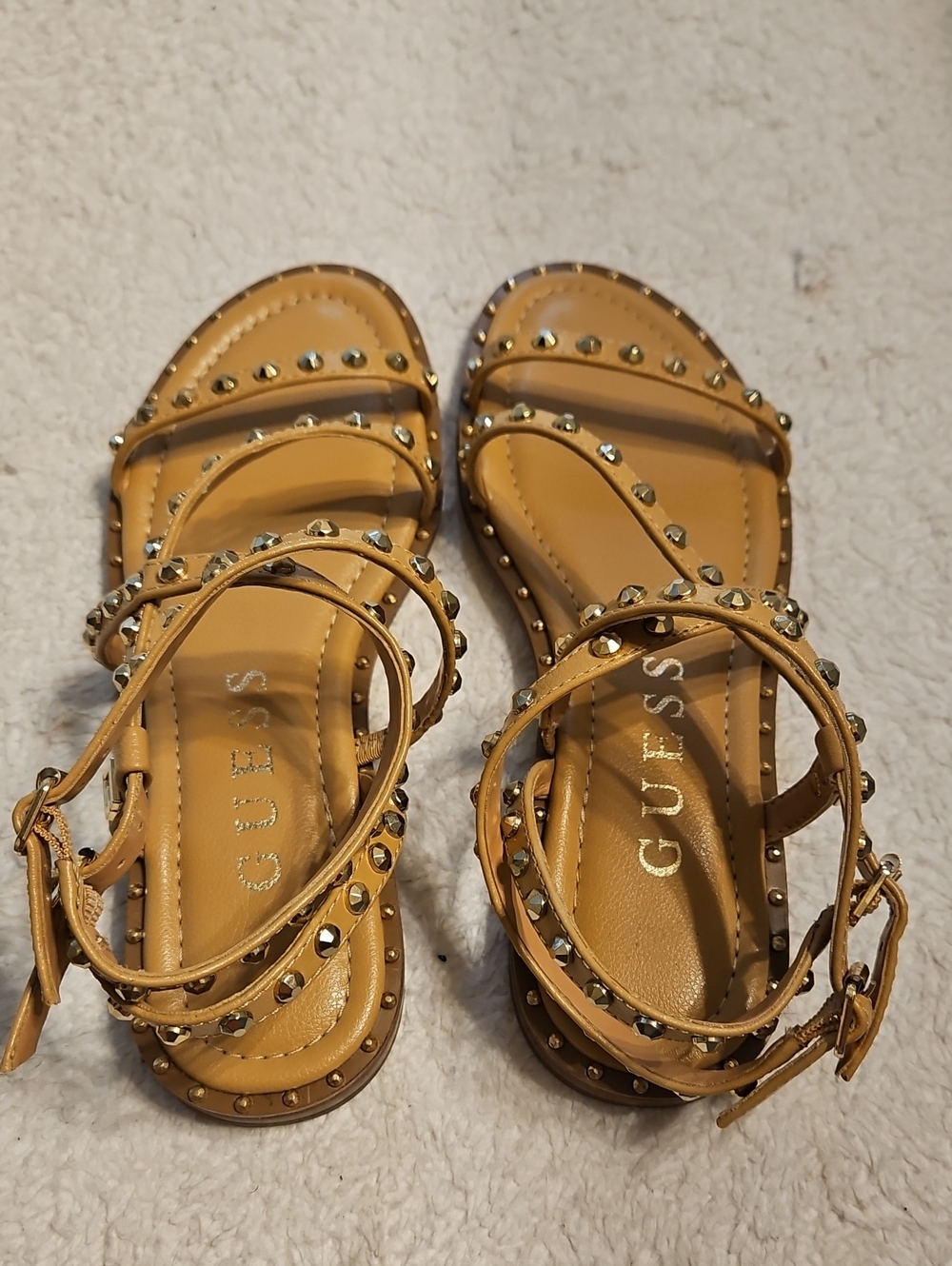 GUESS Tan Studded Strappy Gladiator Sandals